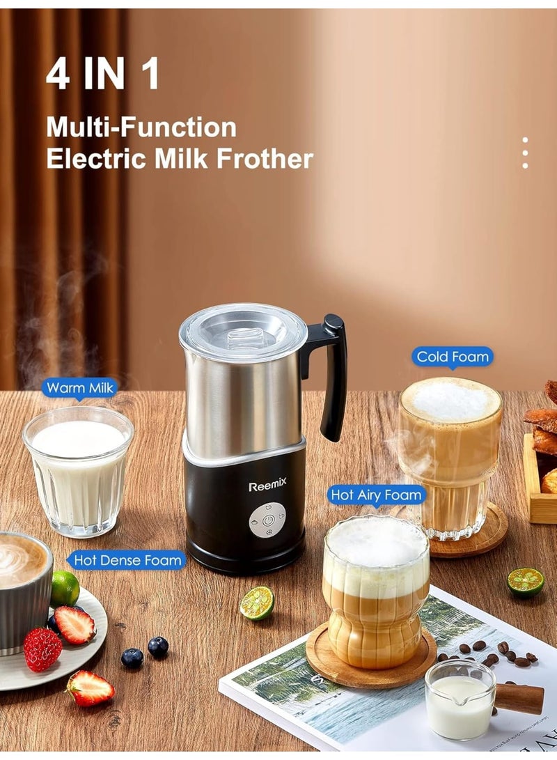 SOLARAE Milk Frother, 4-in-1 Electric Milk Steamer, 11.8oz Electric Milk Steamer Soft Foam Maker With Large Open, for Latte, Cappuccinos, Macchiato, Silent Operation (Silver) - Image 2