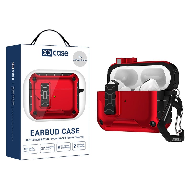 For AirPods Pro 2 / 1 XDcase Auto Pop-Up Magnetic Earbud Case with Holder(Red)
