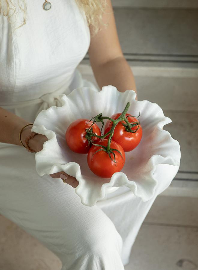Curate Home Safa White Marble Fruit Bowl - Image 2