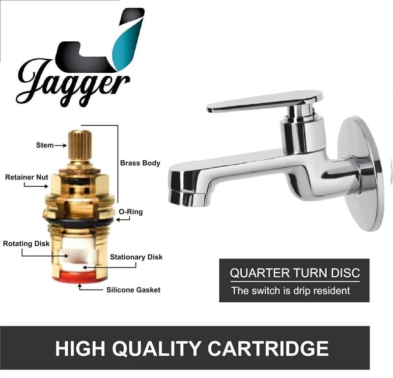 JAGGER صنبور حمام طويل الجسم بالكامل من النحاس JDL2225 مع تشطيب كروم وصنابير مطبخ بتدفق رغوي مع فلانج حائط وشريط تفلون (PAN) - Image 2