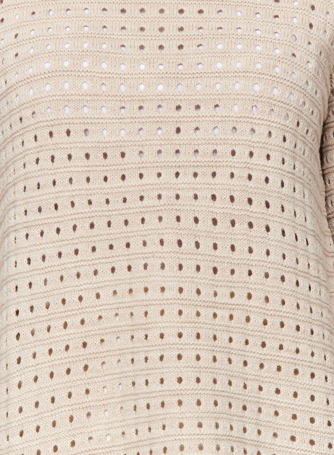 trendyol Beige Relaxed Cut Openwork/Hole Knitted Sweater - Image 5