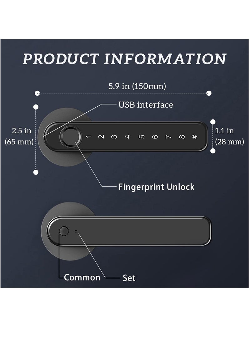 SYOSI - قفل باب ببصمة الإصبع، قفل باب دخول بدون مفتاح مع شحن USB ولوحة مفاتيح، قفل باب بيومتري، قفل مقبض باب ذكي، مناسب لغرف النوم والمكاتب والأماكن الخاصة الأخرى - Image 1