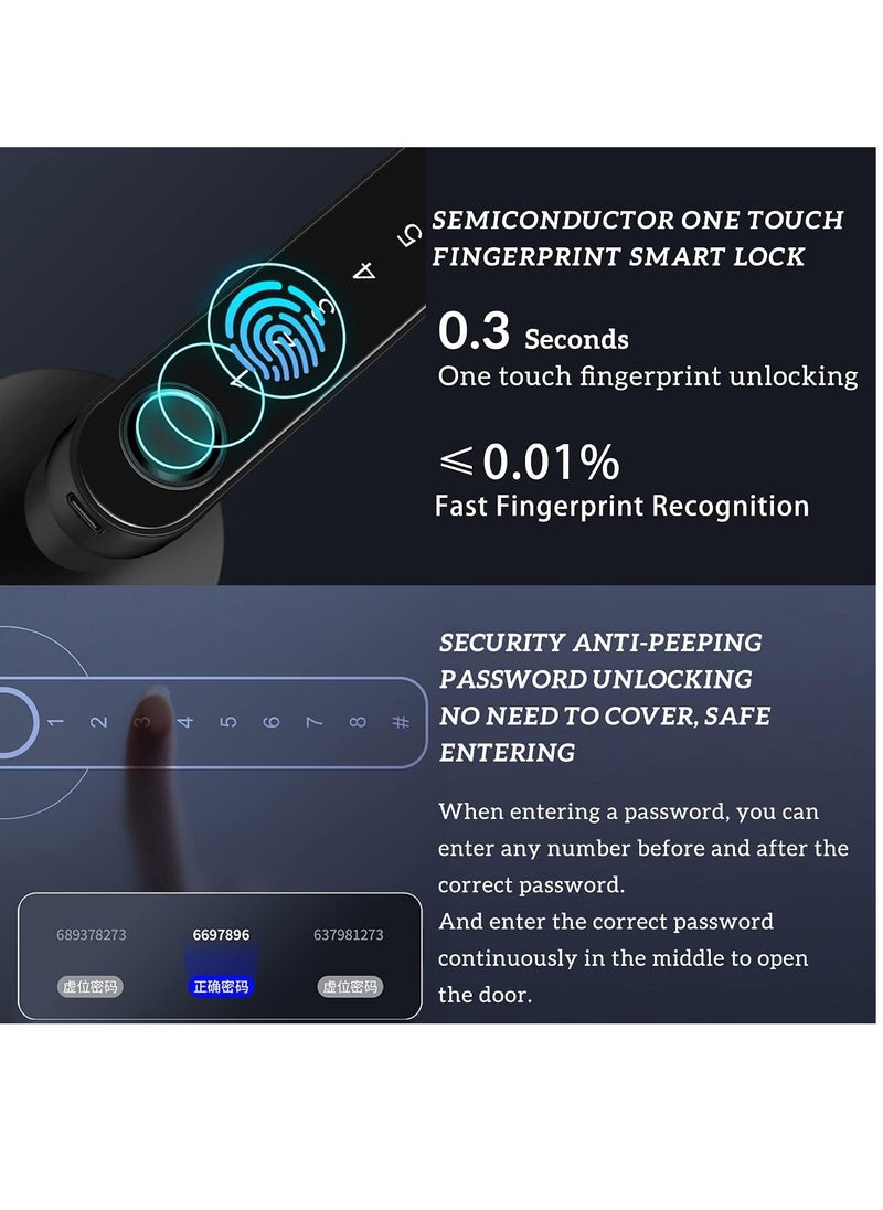SYOSI - قفل باب ببصمة الإصبع، قفل باب دخول بدون مفتاح مع شحن USB ولوحة مفاتيح، قفل باب بيومتري، قفل مقبض باب ذكي، مناسب لغرف النوم والمكاتب والأماكن الخاصة الأخرى - Image 1