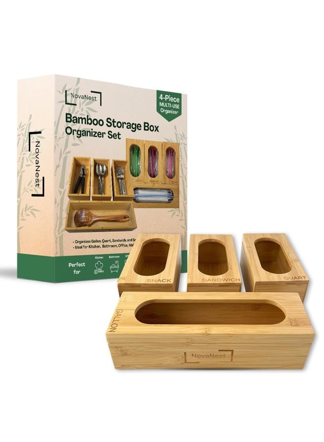 Novanest 4PCS Bamboo Storage Bag Organizer Set Multi-Use Baggie Organizers for Gallon, Quart, Sandwich, Snack Food Bags, Tea Bag, Silverware, Ideal for Kitchen, Office, Makeup, Bathroom, Utensil, Junk Drawer - Image 1