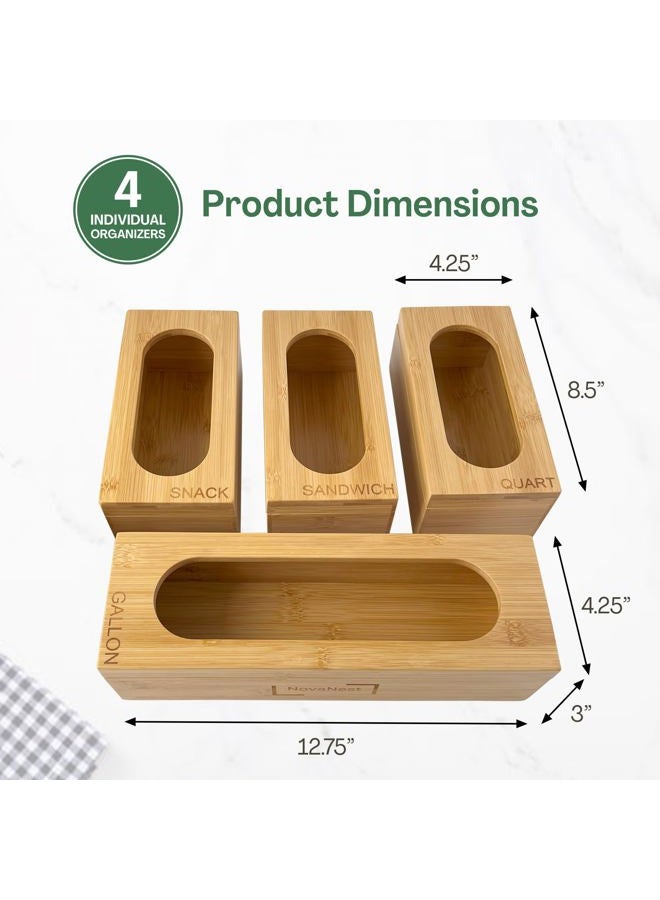 Novanest 4PCS Bamboo Storage Bag Organizer Set Multi-Use Baggie Organizers for Gallon, Quart, Sandwich, Snack Food Bags, Tea Bag, Silverware, Ideal for Kitchen, Office, Makeup, Bathroom, Utensil, Junk Drawer - Image 2