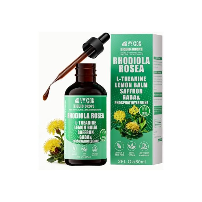 Vyxion Rhodiola Rosea Organic Extract Liquid 10-in-1 | Rhodiola, Saffron, GABA, L-Theanine | Supports Mood, Calm & Energy | 60ml, Vegan, Alcohol-Free - Image 1