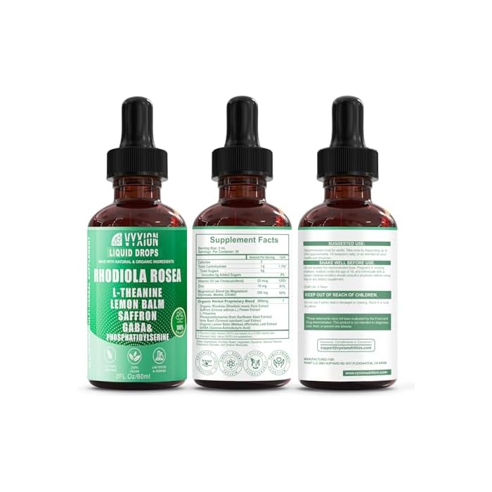 Vyxion Rhodiola Rosea Organic Extract Liquid 10-in-1 | Rhodiola, Saffron, GABA, L-Theanine | Supports Mood, Calm & Energy | 60ml, Vegan, Alcohol-Free - Image 5