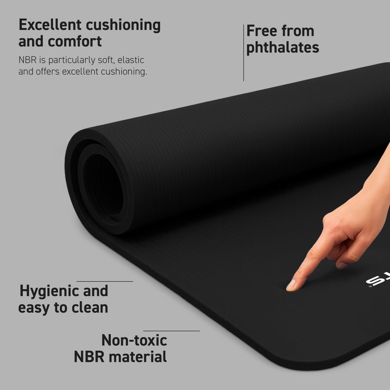 MSPORTS Thick Yoga Mat Non Slip â€“ Extra Comfortable Exercise Mat for Home Workouts, Pilates, Stretching & Gym â€“ Cushioned NBR Foam, Yoga Mat with Strap, for Women & Men (Black, 74.5 x 24 x 0.6 in) - Image 2