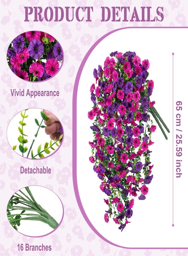 Hrobek Artificial Hanging Flowers for Outdoor, 2pcs Fake Plants Long Vine Morning Glory Eucalyptus, UV Resistant Realistic Faux Greenery Indoor Outside Patio Porch Garden Spring Decor, Purple - Image 2