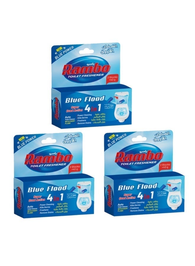 Rambo Blue Flood 4-in-1 Toilet Freshener, Cleaner, and Disinfectant - 3 Pieces - Image 1