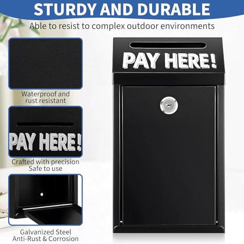 Hualleko Metal Donation Box with Lock – Wall Mounted Cash Money Box with Slot for Cash Deposit, Hualleko Money Drop with Lock and Slot for Home/Office/Outdoors 10.2 x 5.6 x 2.9 Inch(Black) - Image 5