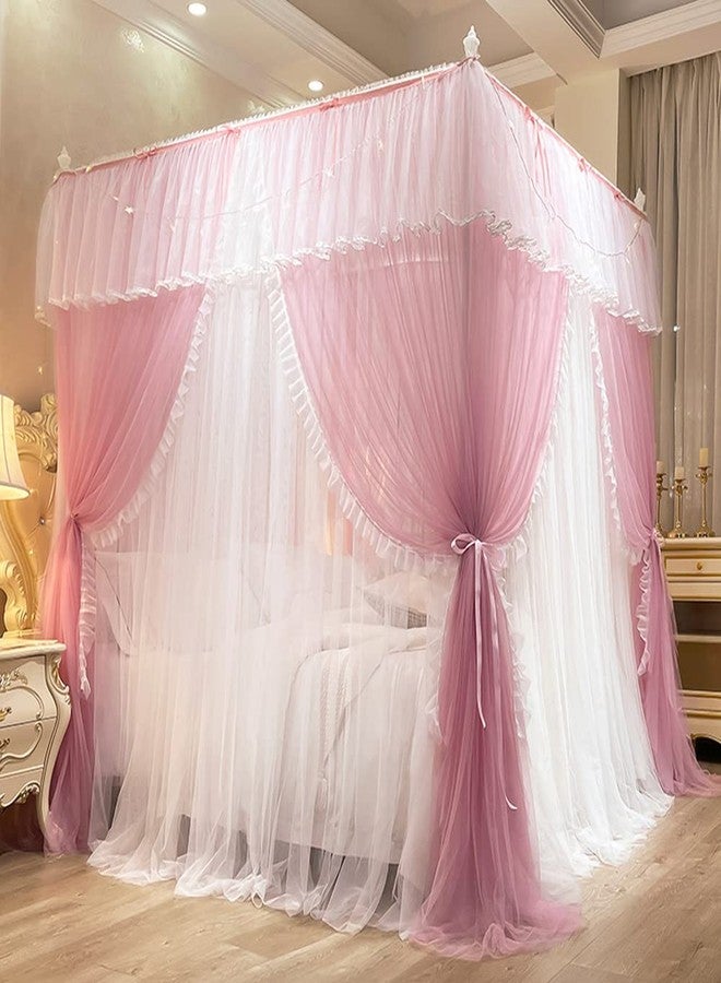 Mengersi Canopy Bed Curtains with Lights,4 Corner Bed Canopy Royal Luxurious Bed Drapes Netting,Princess Bed Curtains for Girls Adults Bedroom Decoration (Pink, Queen) - Image 4