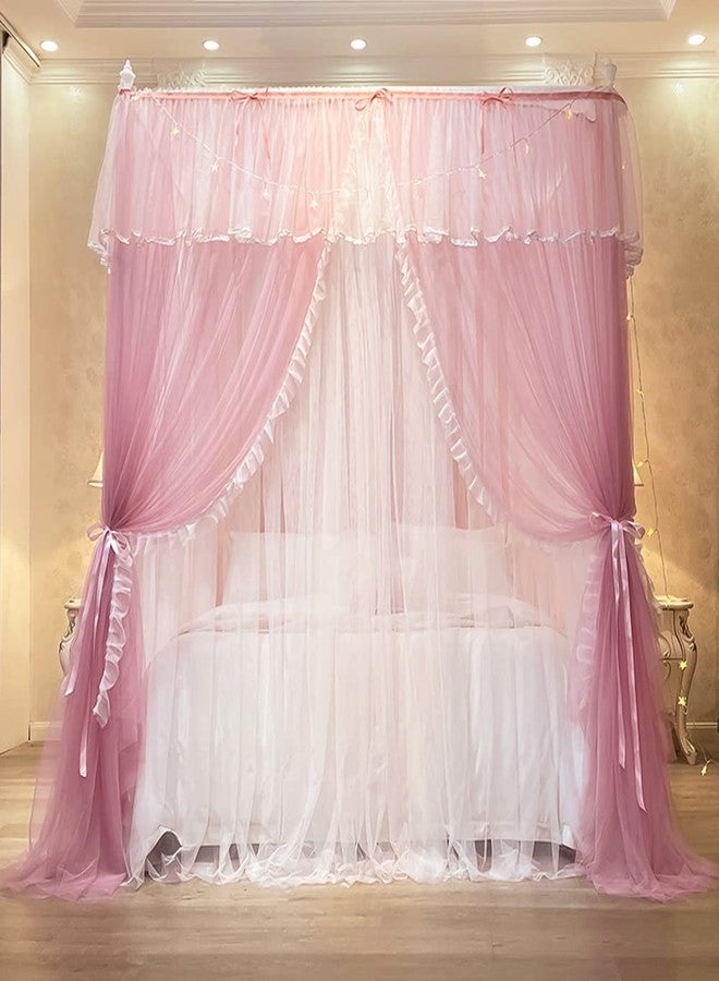 Mengersi Canopy Bed Curtains with Lights,4 Corner Bed Canopy Royal Luxurious Bed Drapes Netting,Princess Bed Curtains for Girls Adults Bedroom Decoration (Pink, Queen) - Image 5