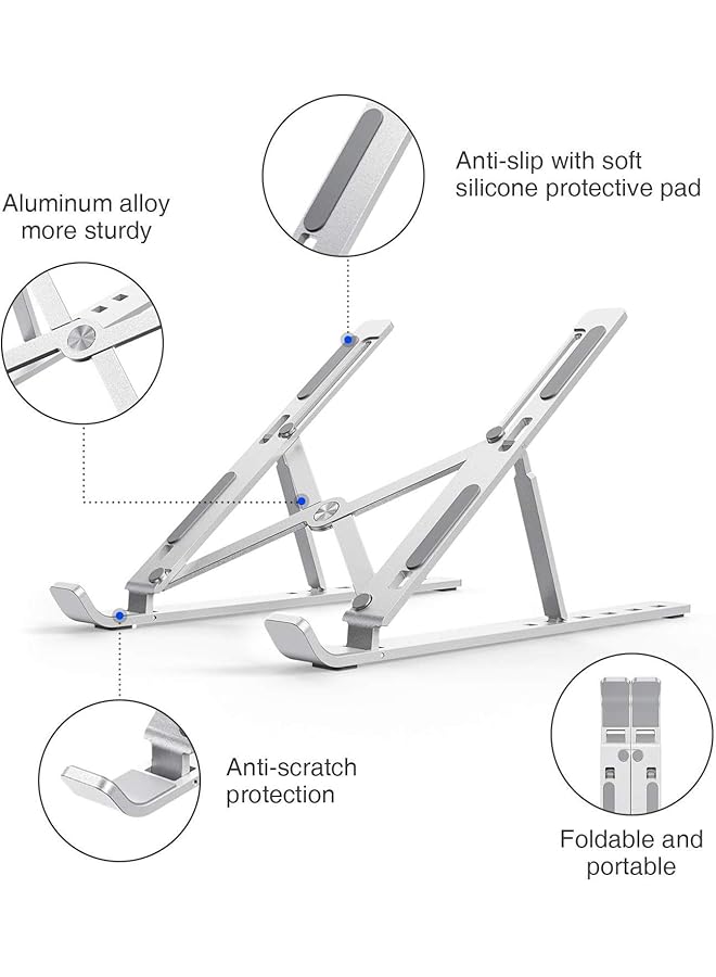 erorex Laptop Stand Adjustable Aluminum Laptop Computer Stand Tablet Stand Ergonomic Foldable Portable Desktop Holder Compatible With Macbook Air Pro Dell Xps Hp Lenovo 10 15.6Â€ Laptops Silver  - Image 3