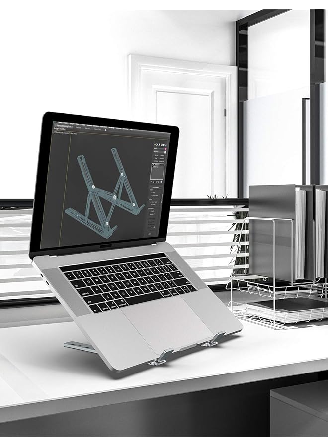 erorex Laptop Stand Adjustable Aluminum Laptop Computer Stand Tablet Stand Ergonomic Foldable Portable Desktop Holder Compatible With Macbook Air Pro Dell Xps Hp Lenovo 10 15.6Â€ Laptops Silver  - Image 4