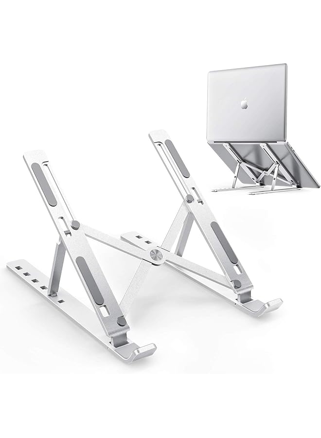 erorex Laptop Stand Adjustable Aluminum Laptop Computer Stand Tablet Stand Ergonomic Foldable Portable Desktop Holder Compatible With Macbook Air Pro Dell Xps Hp Lenovo 10 15.6Â€ Laptops Silver  - Image 1
