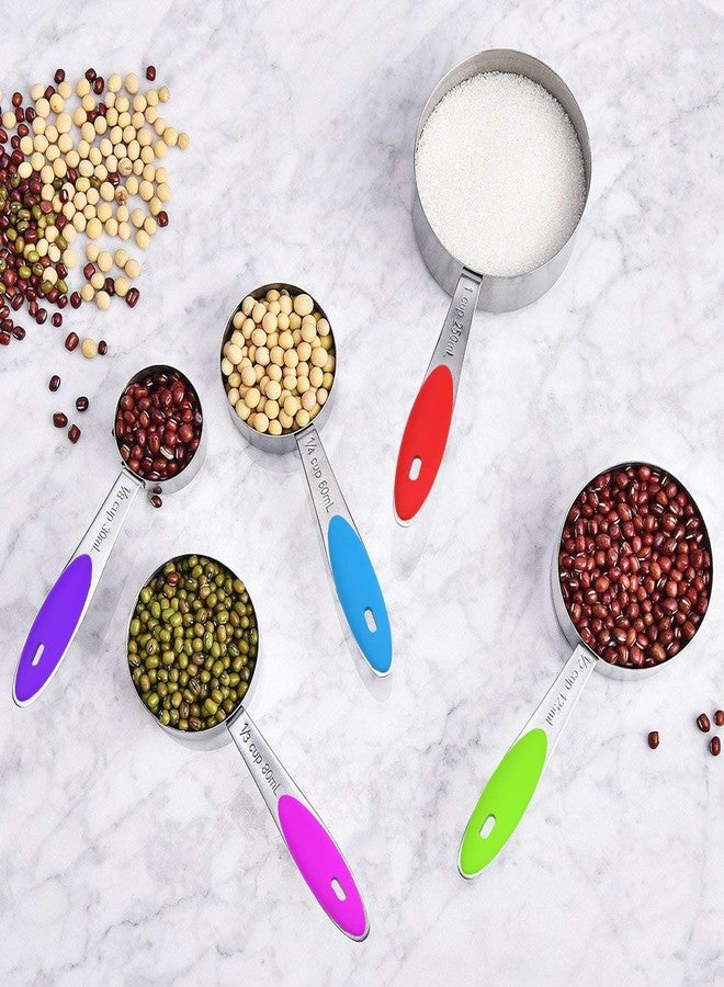 Wildone Measuring Cups & Spoons Set of 16, Wildone Premium Stainless Steel Measuring Cups and Measuring Spoons with Colored Silicone Handle, Including 8 Nesting Cups, 8 Spoons, for Dry and Liquid Ingredient - Image 4