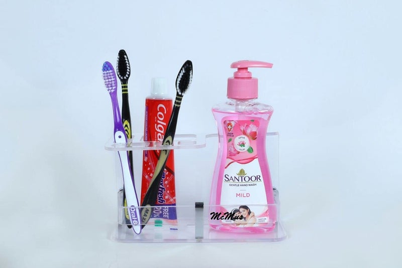 McMus Wall Mounted self Adhesive Acrylic Tooth Brush, Toothbrush Holder for Bathroom, Toothbrush Tumbler, Toothpaste for Bathroom Stand Organizer Rack for Bathroom (Transparent) (Stick M) - Image 4