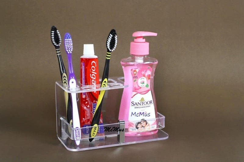 McMus Wall Mounted self Adhesive Acrylic Tooth Brush, Toothbrush Holder for Bathroom, Toothbrush Tumbler, Toothpaste for Bathroom Stand Organizer Rack for Bathroom (Transparent) (Stick M) - Image 3