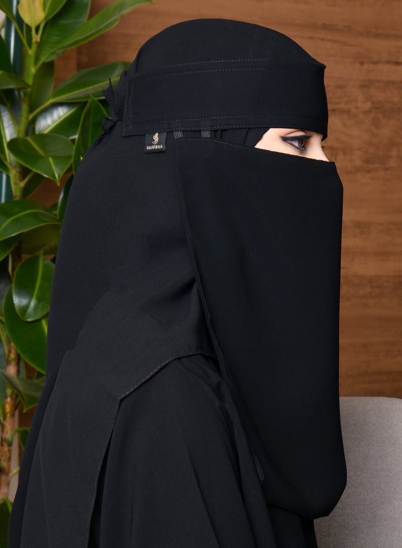 عبايات حوراء نقاب طويل بمطاطين وربطة بلوقو - Image 2