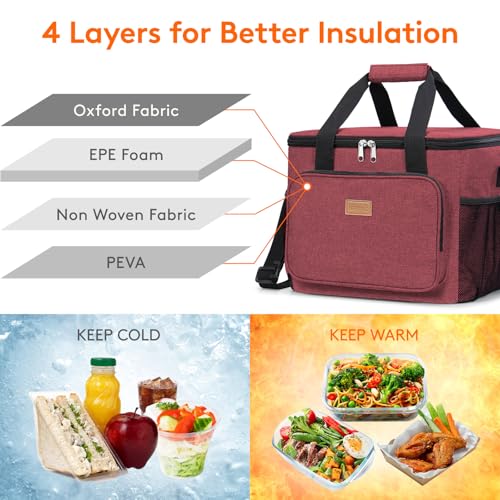 Lifewit Large Lunch Bag Insulated Lunch Box Soft Cooler Cooling Tote for Adult Men Women Burgundy 40Can 24L - Image 3