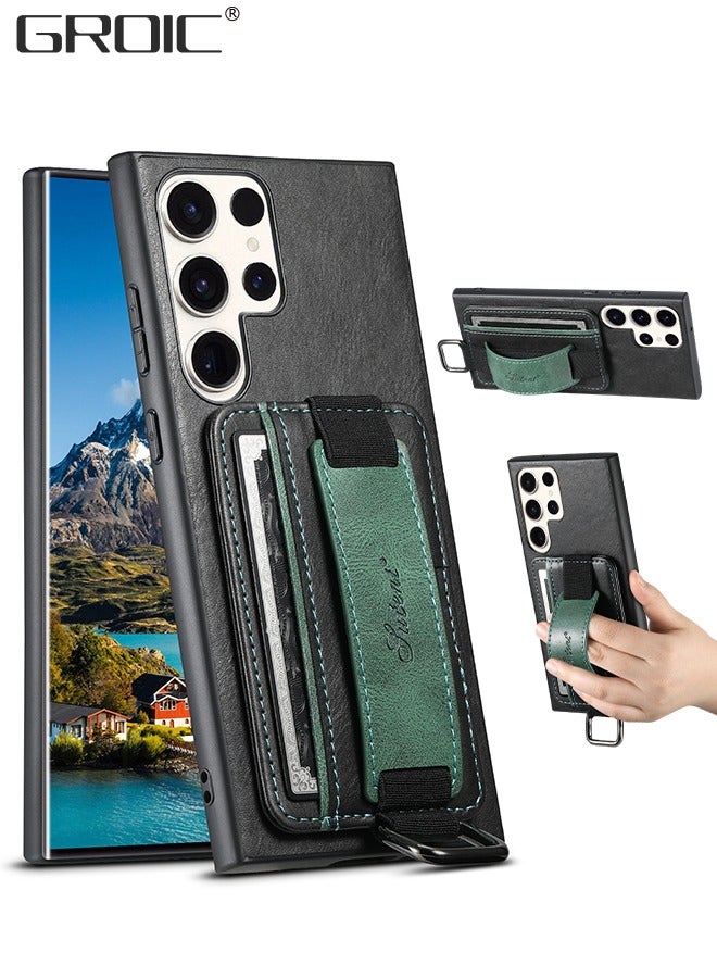 GROIC Compatible for Samsung Galaxy S23 Ultra 6.8" Case with PU Wrist Strap Holder, Card Holder Slot Shockproof Protective Cover Protective Slim Hard Shockproof Case - Image 1