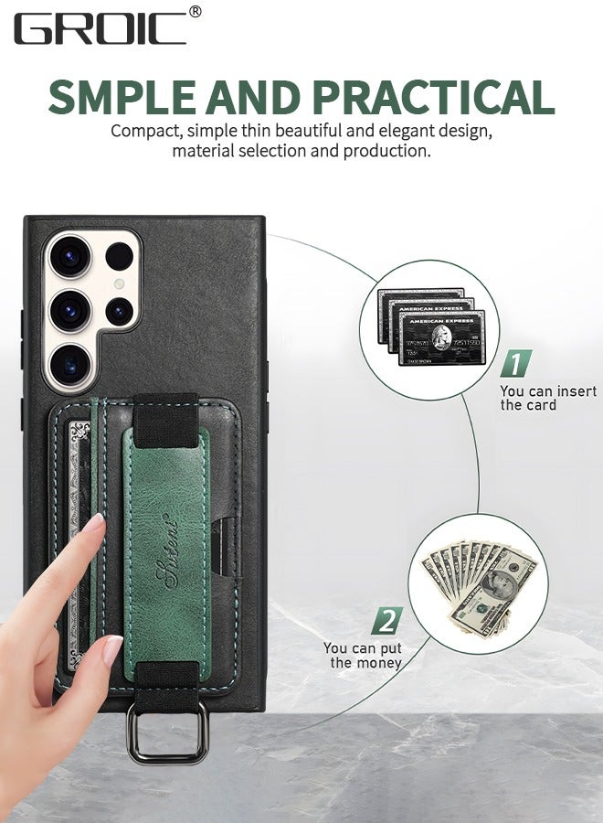 GROIC Compatible for Samsung Galaxy S23 Ultra 6.8" Case with PU Wrist Strap Holder, Card Holder Slot Shockproof Protective Cover Protective Slim Hard Shockproof Case - Image 2