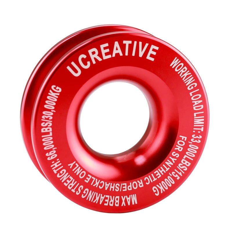 Ucreative Winch Snatch Recovery Ring 66000 lbs for Soft Shackle and Synthetic Rope for ATV UTV SUV Truck OffRoad Vehicle Recovery Red