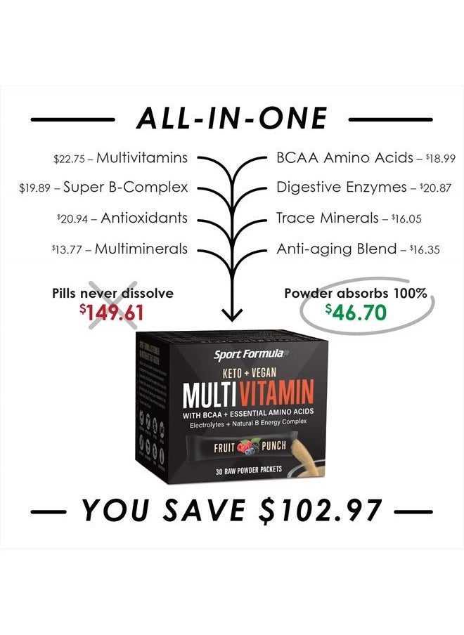 Sport Formula 99 - Multivitamin Powder Drink Mix Vitamins - Keto Vegan Friendly - BCAA Won't Upset Your Stomach Daily Keto MultiVitamin for Men and Women Amino Acid Powder Fruit Punch Packet Multivitamin Powder Electrol - Image 1