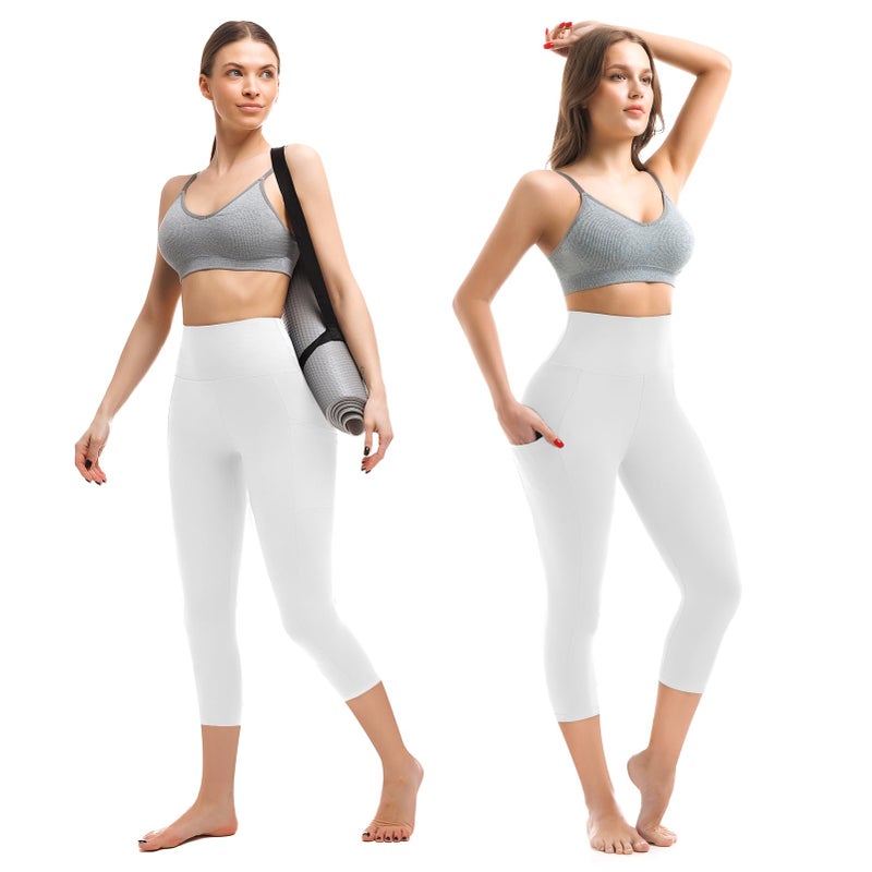 Walifrey Capri Leggings with Pockets for Women, High Waisted Buttery Soft Womens Leggings for Gym Yoga Workout (White LXL) - Image 2