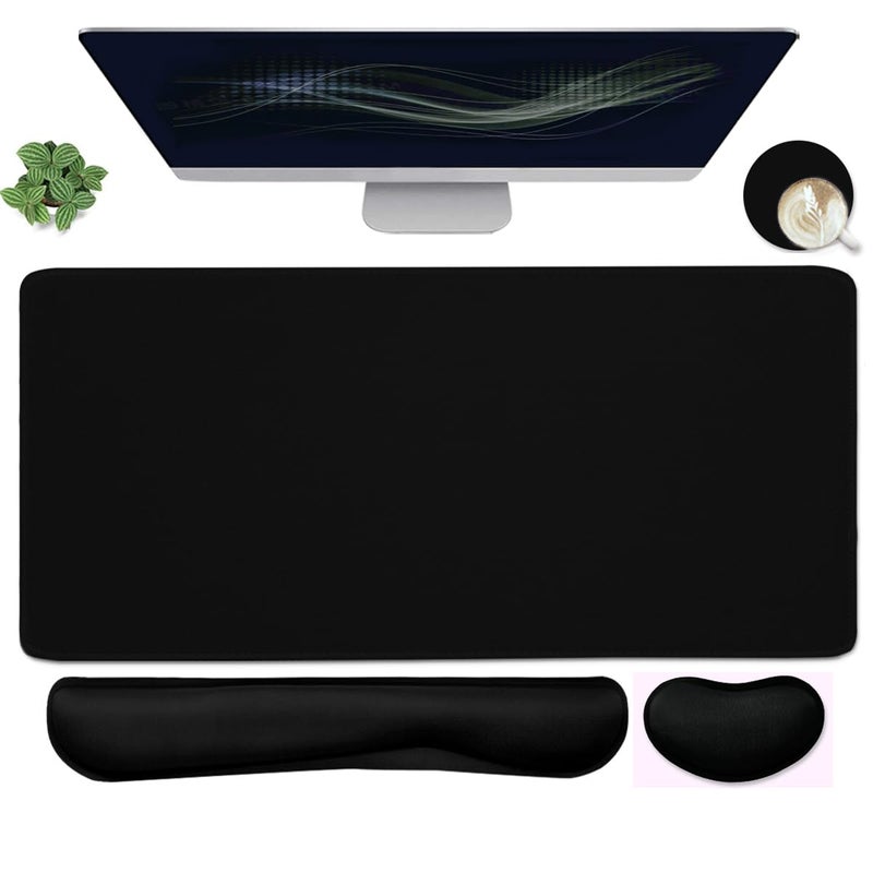 Yunoble Large Mouse Pad and Keyboard Wrist Rest, Desk Pad for Keyboard and Mouse, 4-in-1 Large Gaming Mouse Pad with Wrist Support, Desk Mat for Home Office Study Game-Black - Image 1