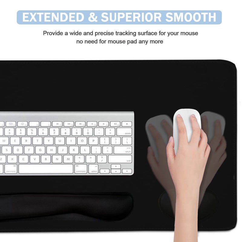 Yunoble Large Mouse Pad and Keyboard Wrist Rest, Desk Pad for Keyboard and Mouse, 4-in-1 Large Gaming Mouse Pad with Wrist Support, Desk Mat for Home Office Study Game-Black - Image 4