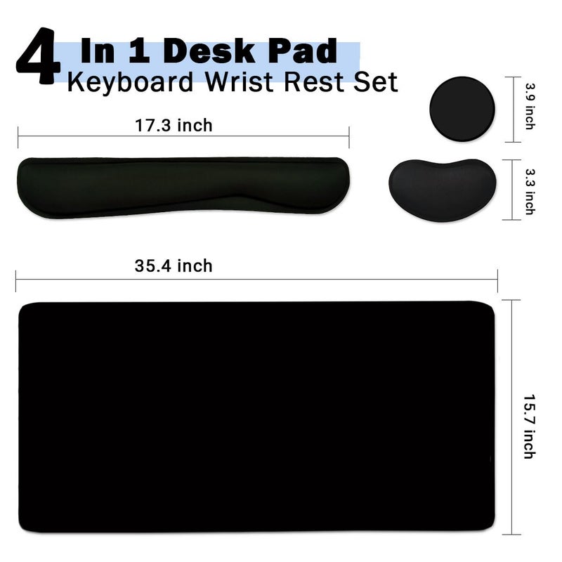 Yunoble Large Mouse Pad and Keyboard Wrist Rest, Desk Pad for Keyboard and Mouse, 4-in-1 Large Gaming Mouse Pad with Wrist Support, Desk Mat for Home Office Study Game-Black - Image 5