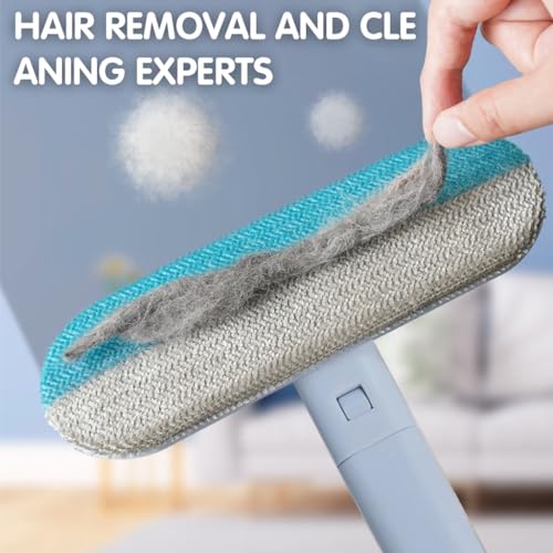 Qpets® Cat Brush Dog Comb, 3 In 1 Pet Hair Remover Brush with 2 Intergrated Cleaning Brushes, Reusable Long Handle Pet Brush Dust Cleaning Roller for Sofa, Carpet, Couch - Image 4