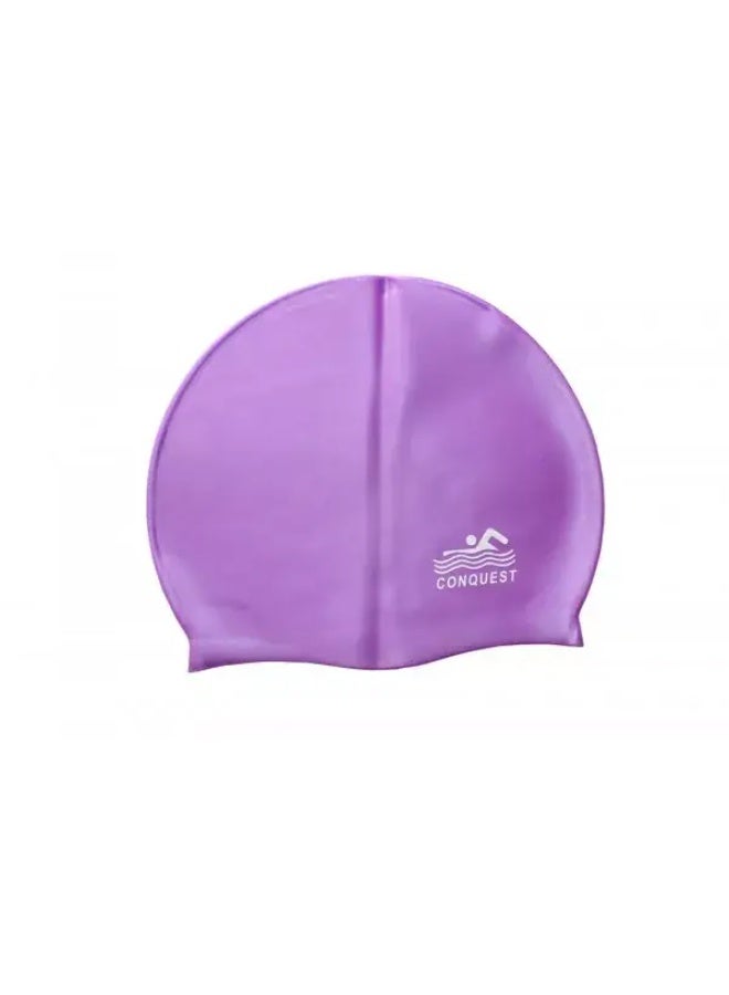 CONQUEST CONQUEST Silicone Swim Cap - Waterproof, Comfortable, and Durable - Ideal for Adults and Professional Swimmers - Purple - Swim Cap  - Image 1