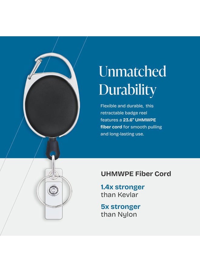 Will Well ID Badge Holders with Clip and Keyring - Vertical Clear Plastic 2.52" x 3.58" Sleeves Fit Up to 3 Cards - Retractable 24" UHMWPE Fiber Pull Cords for Easy Access - 2-Pack, Black Reels - Image 2