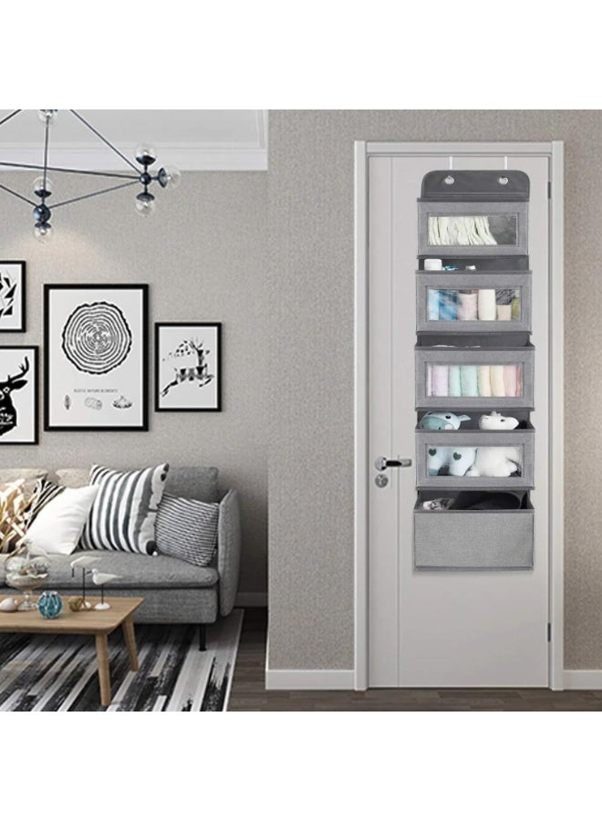 Over the Door Storage Organizer,with 5 Large Pockets,Wall Mount Storage with Clear Windows and 2 Widened Metal Hooks for Pantry,Nursery,Diapers,Bathroom,Kitchen,Closet(33 * 12 * 128) - Image 2