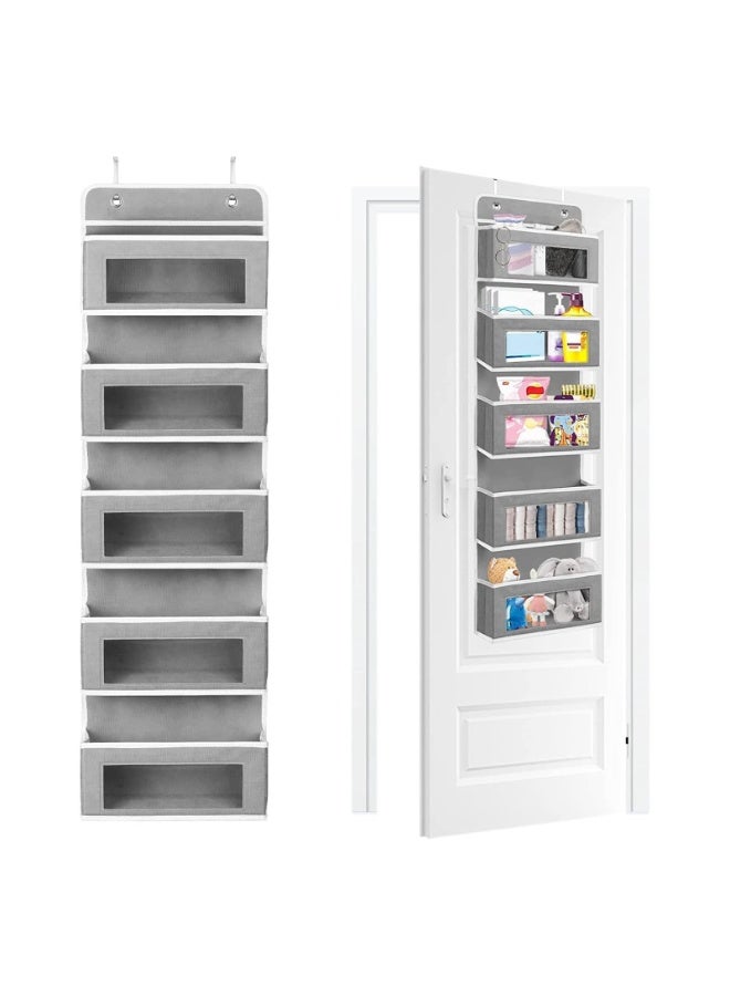 Over the Door Storage Organizer,with 5 Large Pockets,Wall Mount Storage with Clear Windows and 2 Widened Metal Hooks for Pantry,Nursery,Diapers,Bathroom,Kitchen,Closet(33 * 12 * 128) - Image 1