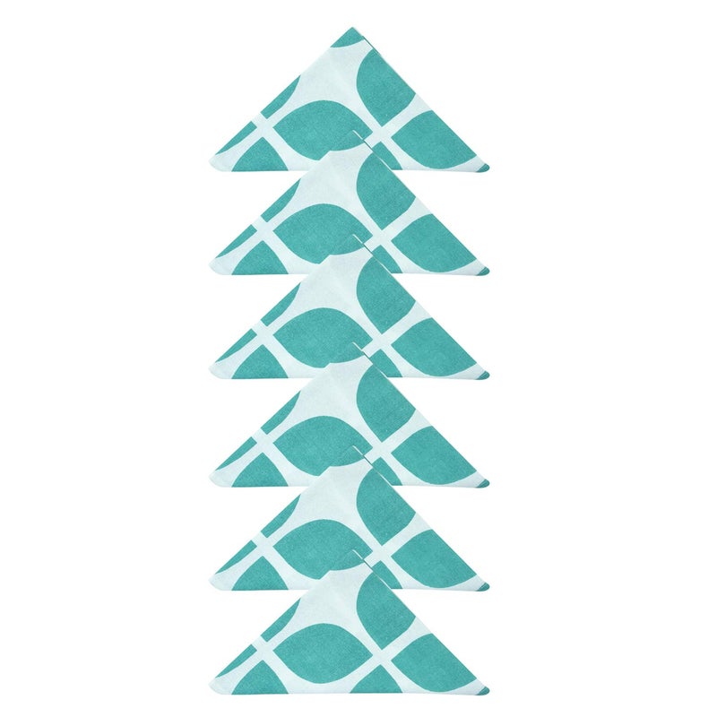 Dekor World Cotton Aqua Printed and Solid Napkin Set Pack of 12 - Image 2