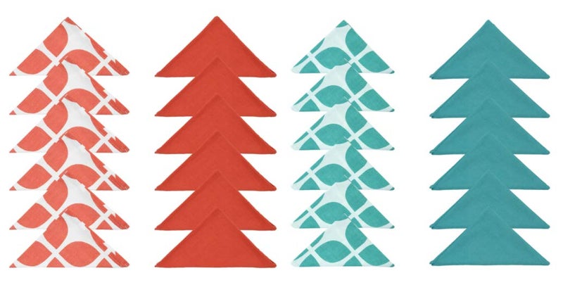 Dekor World Cotton Aqua Printed and Solid Napkin Set Pack of 12 - Image 5