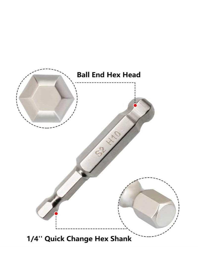 Yakumuz 9pcs Metric Ball End Hex Screwdriver Bit Set Yakumuz Magnetic Ball End Hex Head Allen Wrench Drill Bit Set 1/4" Hex Shank S2 Steel Hex Bit Screw Driver Drill Bits Set, 2" Long - Image 2