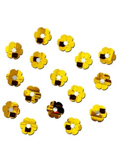 Bikri Kendra Bikri Kendra 16 Flower Golden Mirror Stickers for Wall 3D Acrylic Stickers Mirror Stickers Decorative Stickers Wall Stickers for Hall Living Room 
