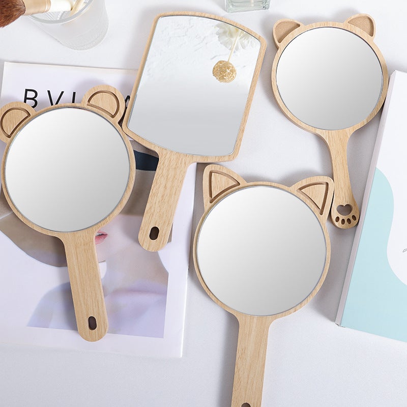 Ins Style Beauty Salon Makeup Mirror Handle Embroidery Hand-Held Portable Carry-On Beauty Makeup Beauty Mirror Wooden Mirror - Image 4