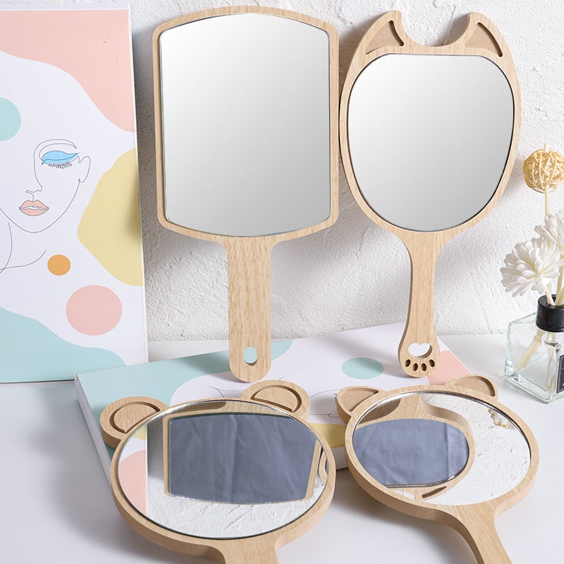 Ins Style Beauty Salon Makeup Mirror Handle Embroidery Hand-Held Portable Carry-On Beauty Makeup Beauty Mirror Wooden Mirror - Image 5