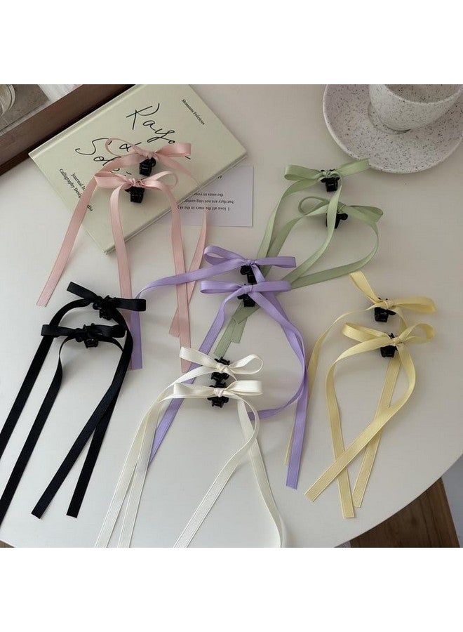CHIROGRAPHY 6 Pcs premium Bow Hair Clips with Long Tail, Tassel Ribbon Small Bow Claw Clips Bow knot Satin Hair Barrette Hair Accessories for Women Girls Toddlers - Image 1