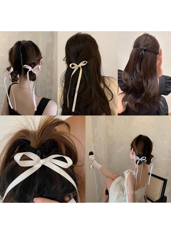 CHIROGRAPHY 6 Pcs premium Bow Hair Clips with Long Tail, Tassel Ribbon Small Bow Claw Clips Bow knot Satin Hair Barrette Hair Accessories for Women Girls Toddlers - Image 4