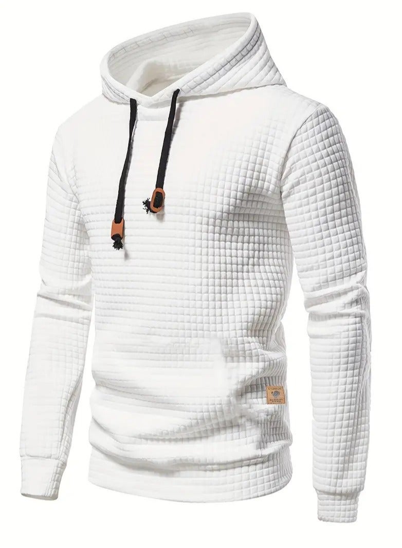 NIBEMINENT Waffle Pattern Solid Hoodie, Cool Hoodies For Men, Men's Casual Pullover Hooded Sweatshirt Streetwear For Spring Fall, As Gifts  - Image 1