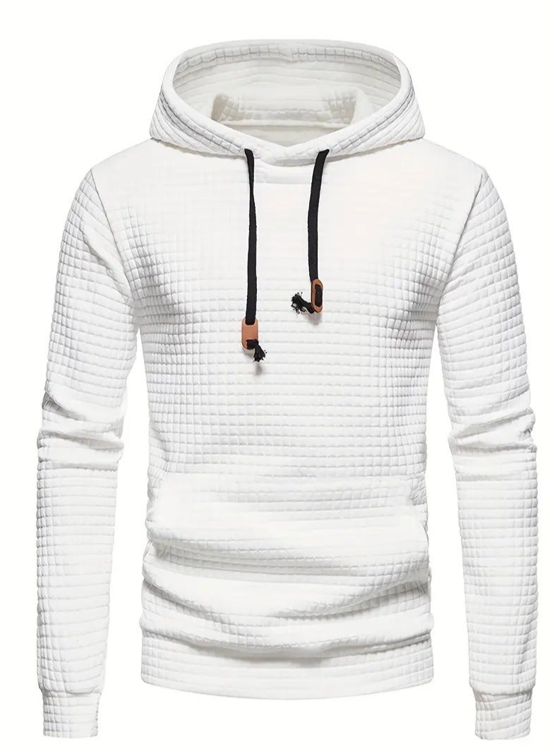 NIBEMINENT Waffle Pattern Solid Hoodie, Cool Hoodies For Men, Men's Casual Pullover Hooded Sweatshirt Streetwear For Spring Fall, As Gifts  - Image 2
