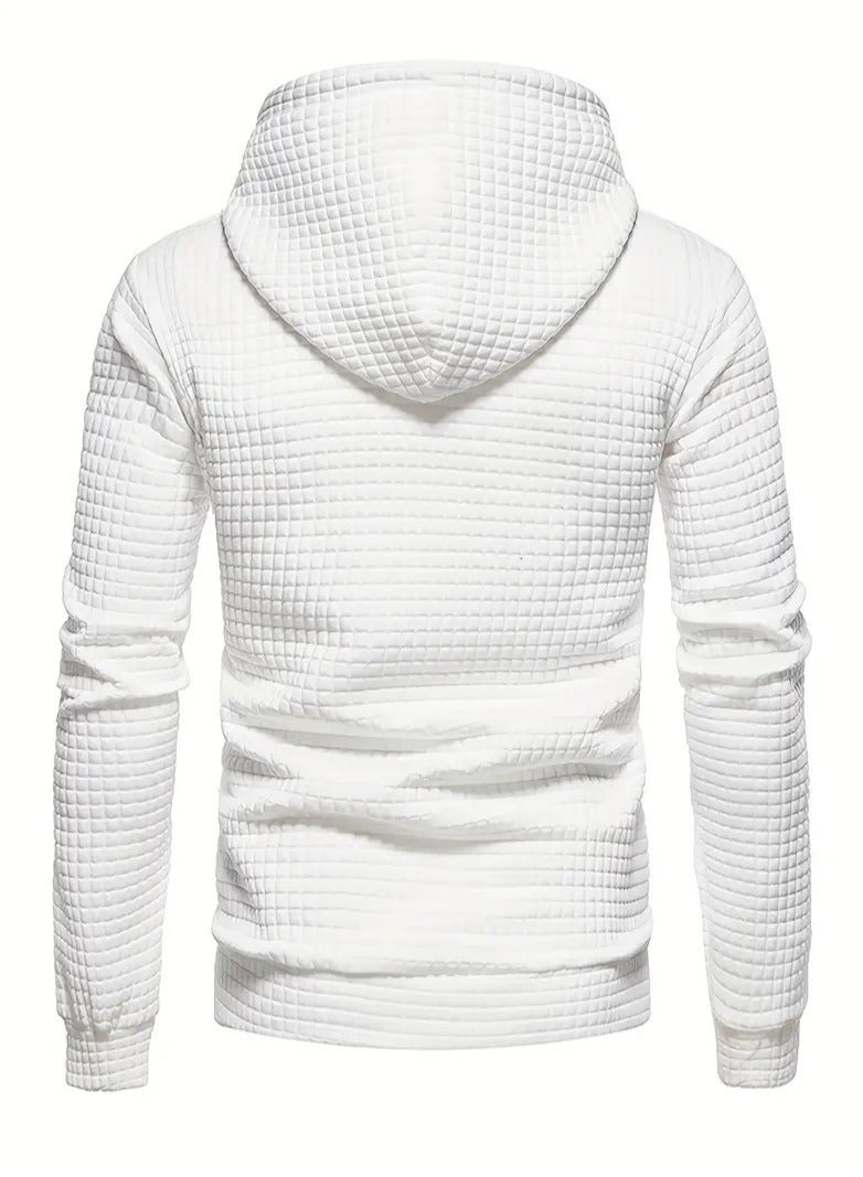 NIBEMINENT Waffle Pattern Solid Hoodie, Cool Hoodies For Men, Men's Casual Pullover Hooded Sweatshirt Streetwear For Spring Fall, As Gifts  - Image 3