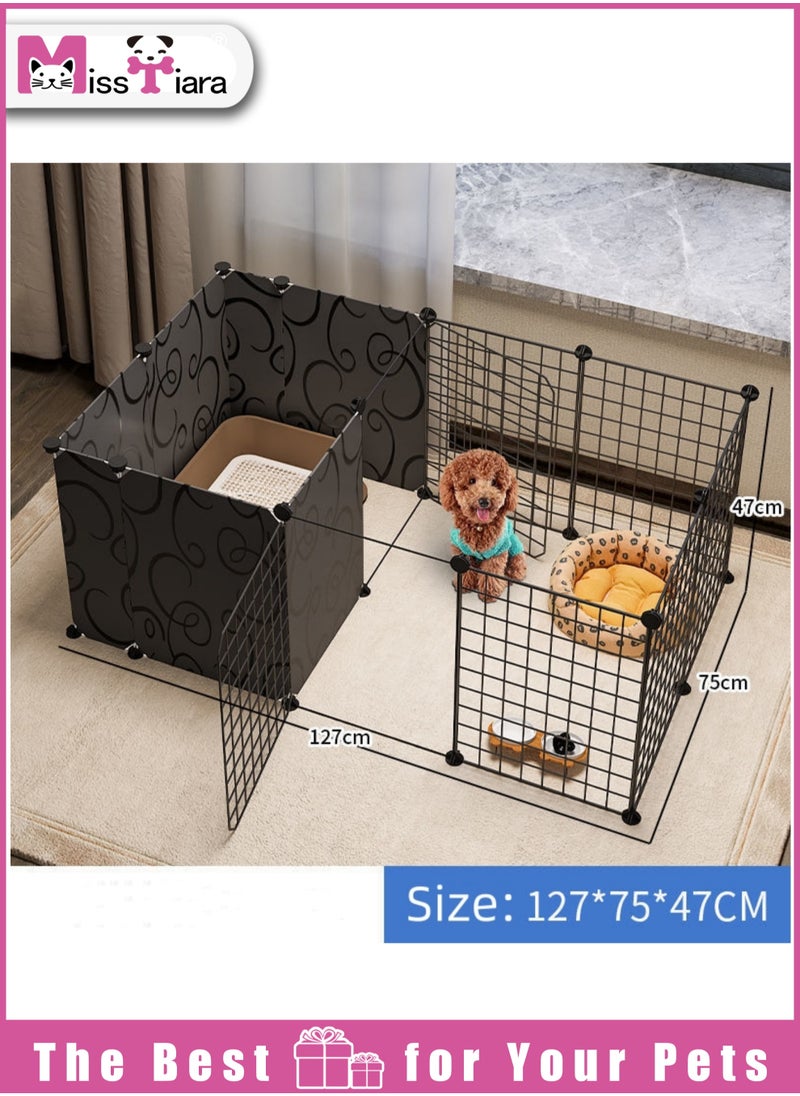 MissTiara - Pet fence dog isolation indoor small dog kennel with toilet area can be freely combined Size: 127*75*47 - Image 1